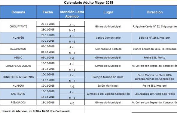 Calendario Adulto Mayor 2019